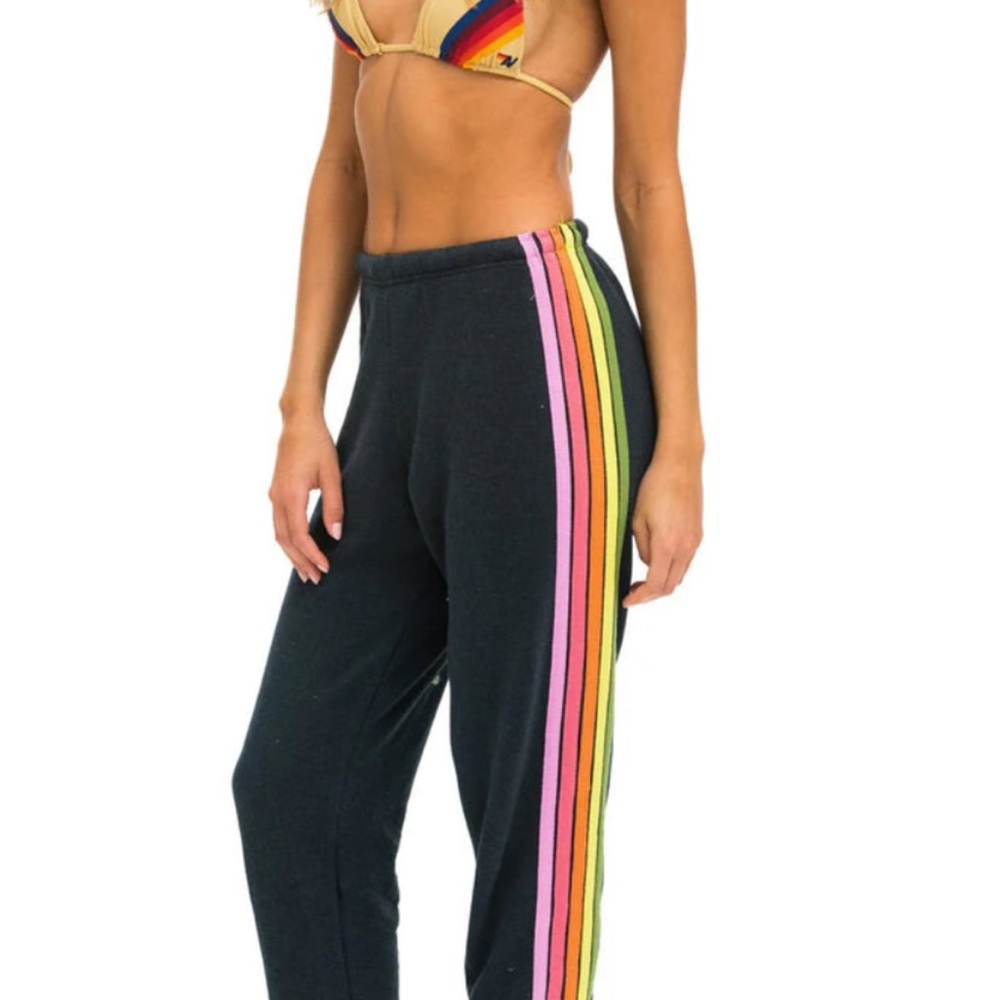 Aviator Nation charcoal Joggers with Rainbow Stripes green pink hard to find!
